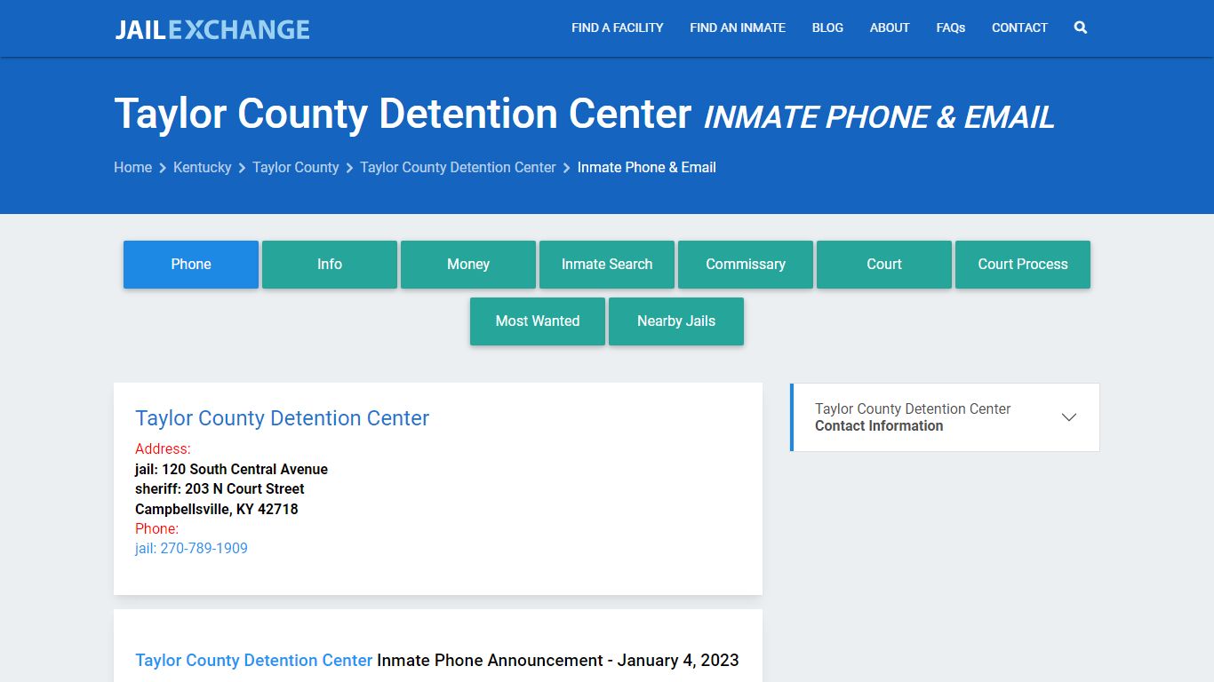 Inmate Phone - Taylor County Detention Center, KY - Jail Exchange